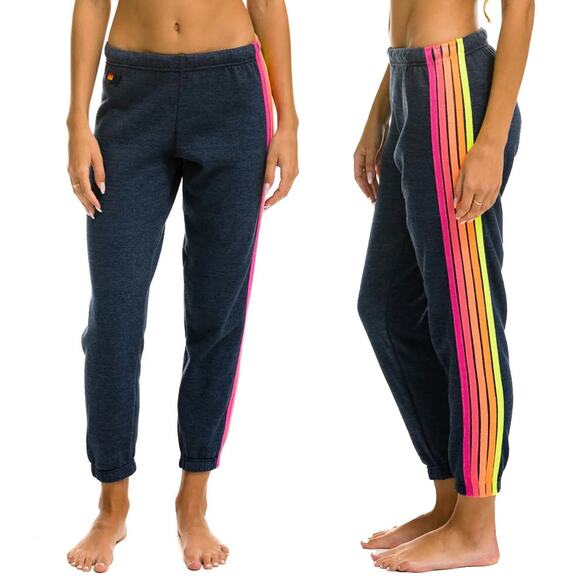 Aviator Nation Pants - Aviator Nation Charcoal Neon Rainbow 5 Stripe Sweatpants Size XS